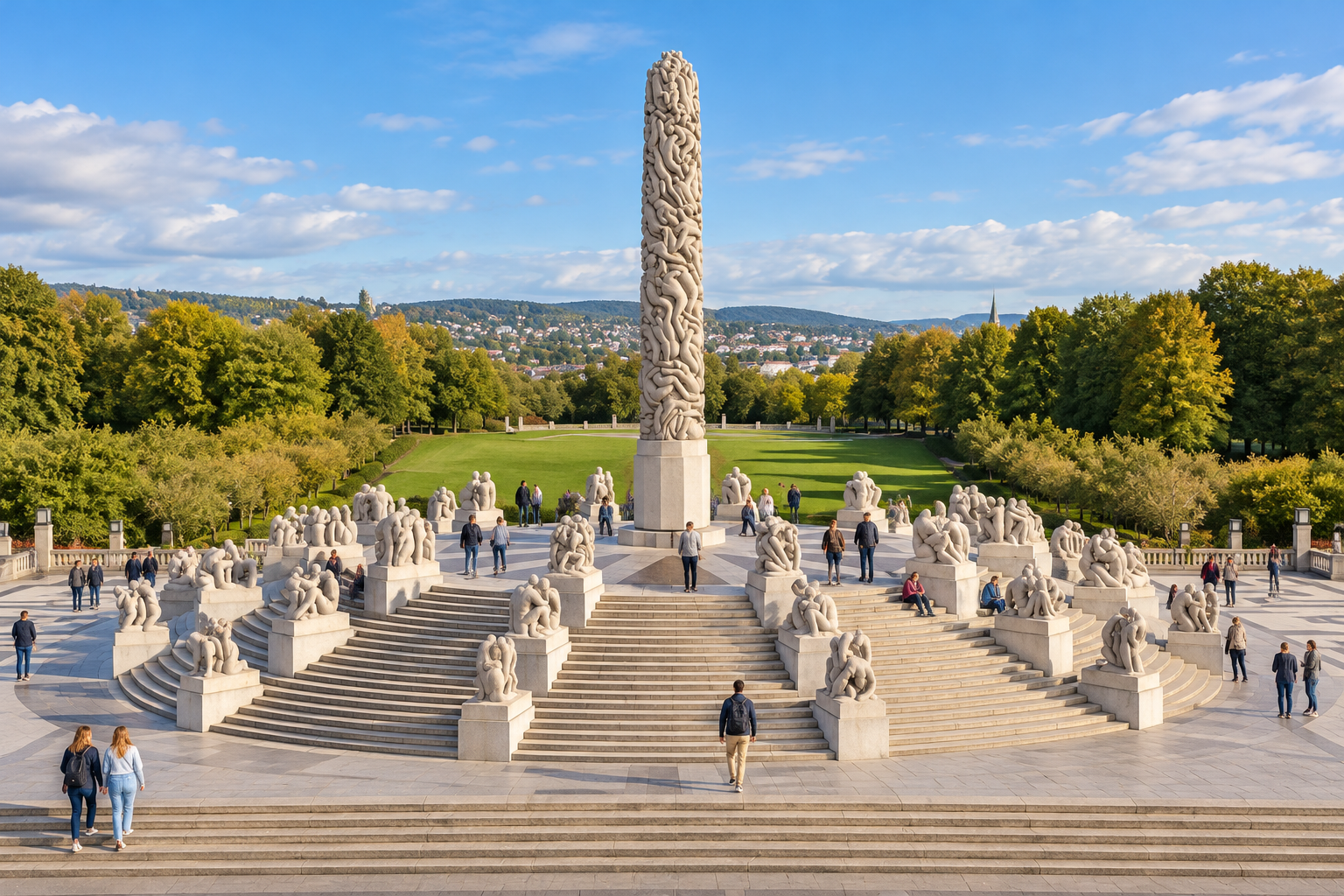 The Monolith and surrounding sculptures in Vigeland Sculpture Park