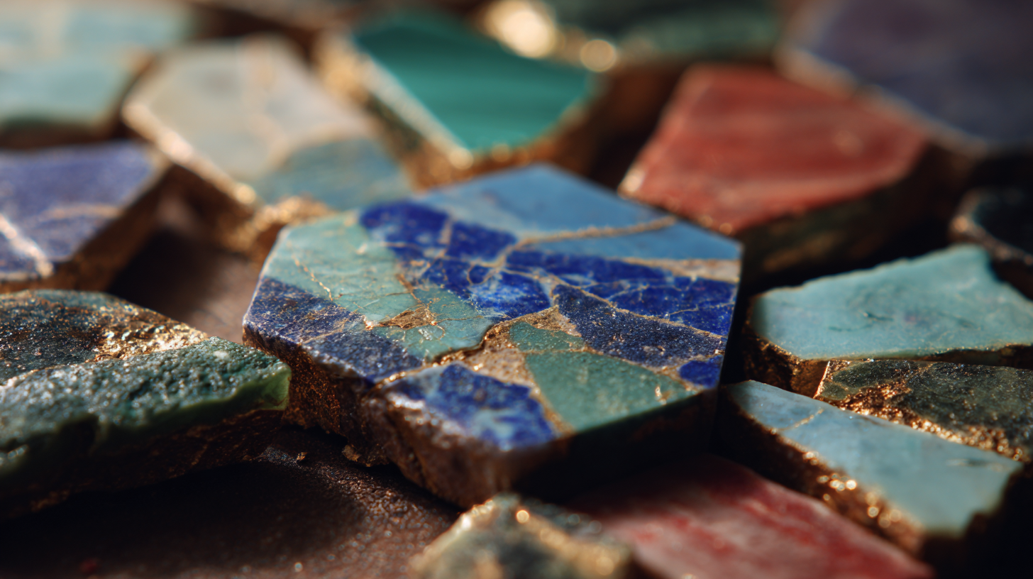 Close-up of colorful pietra dura stone fragments.