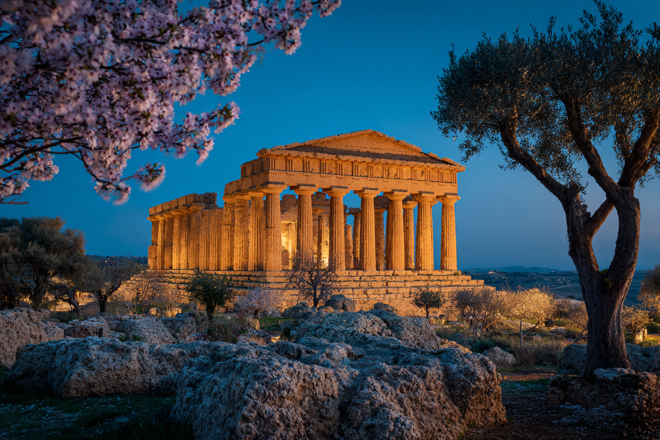 The Temple of Concordia in Agrigento, Sicily, one of the best preserved Greek temples in Italy.