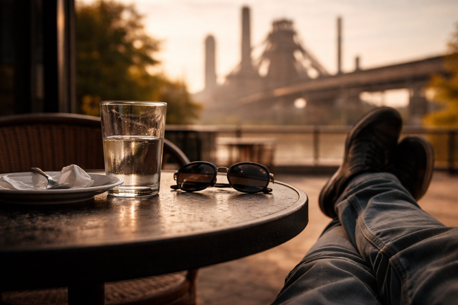 Recovery café moment after an industrial-heritage stop in the Ruhr.