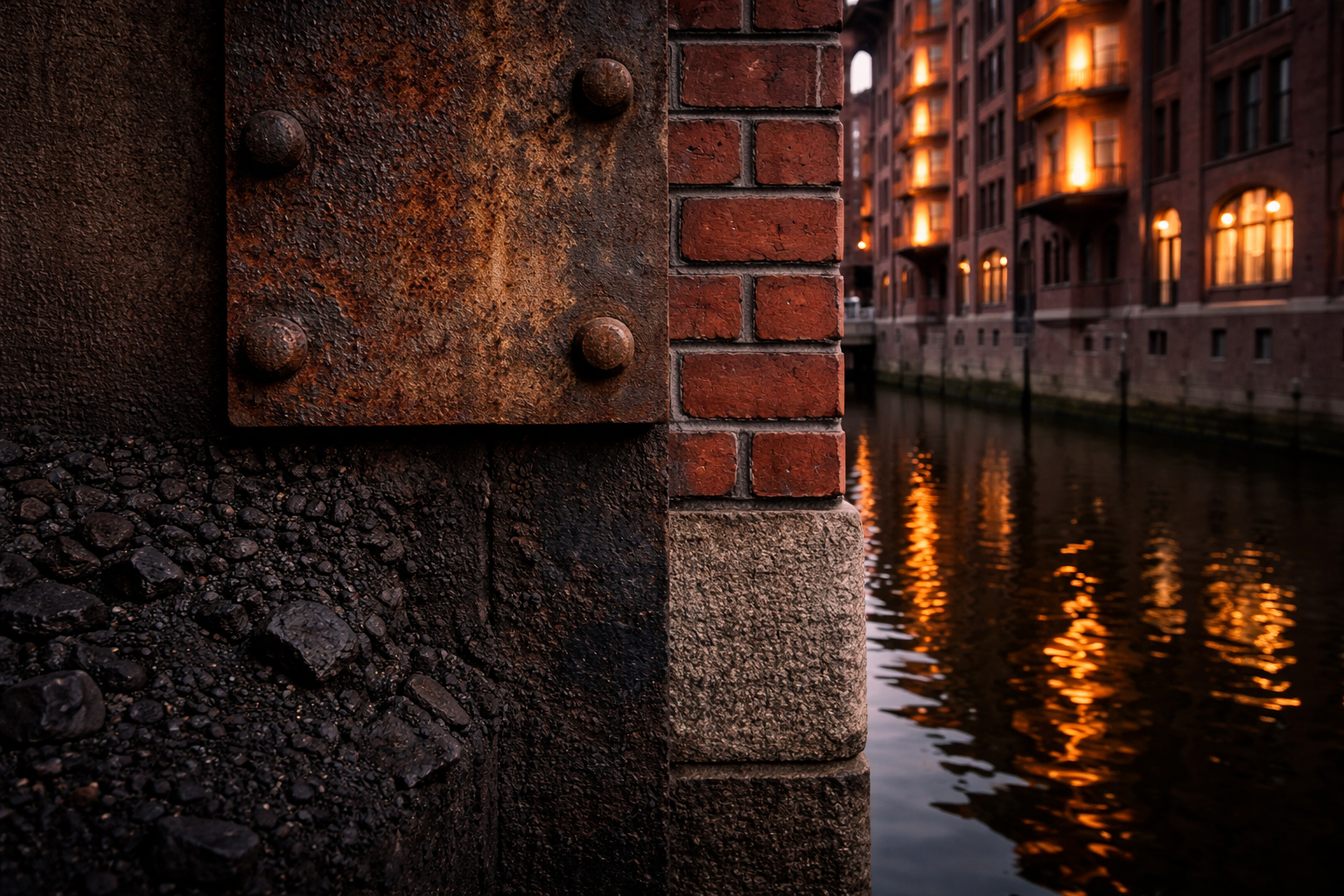 Raw steel and refined brick contrasted to show Ruhr versus Hamburg industrial moods.