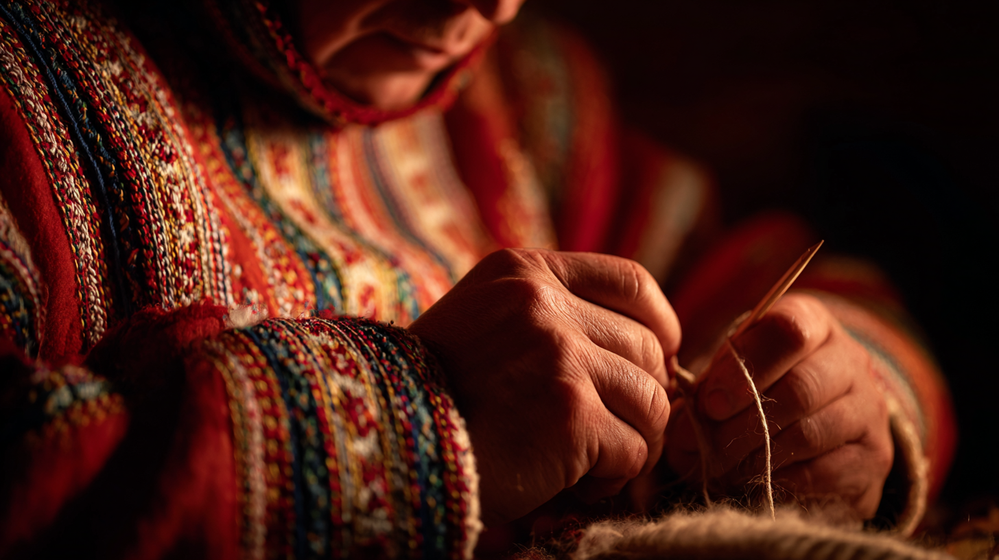 Close-up of a Sámi artisan crafting traditional duodji items.