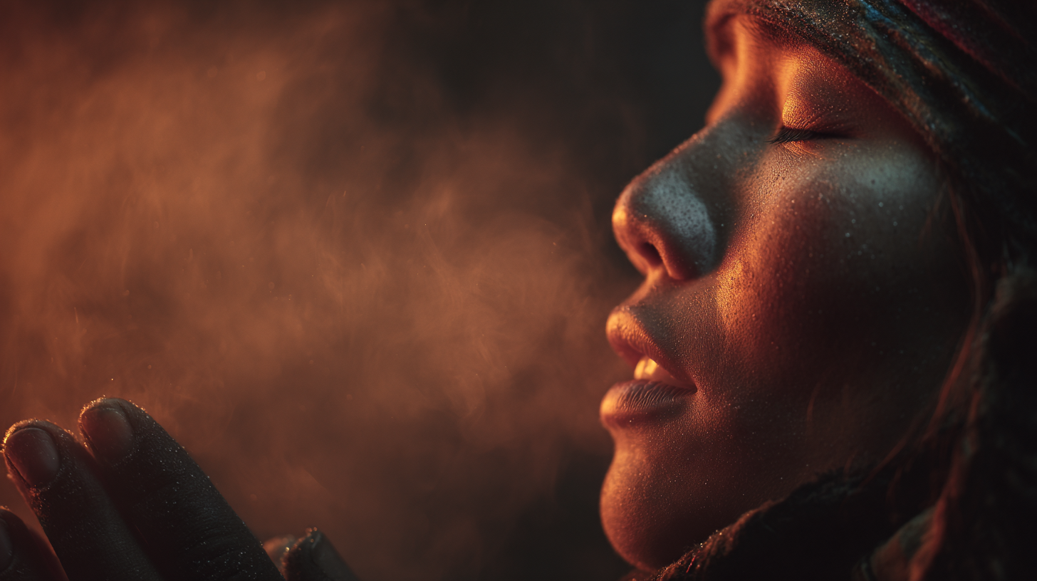 Close-up of a Sámi people singer performing a traditional yoik.