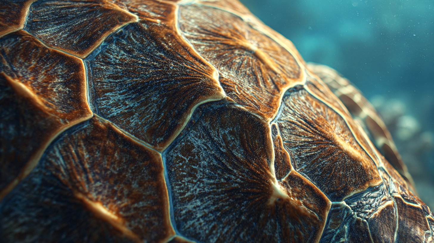 Close-up of sea turtle shell pattern.