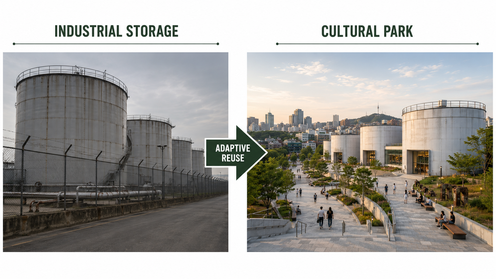 Adaptive reuse of industrial oil tanks as cultural spaces in Seoul