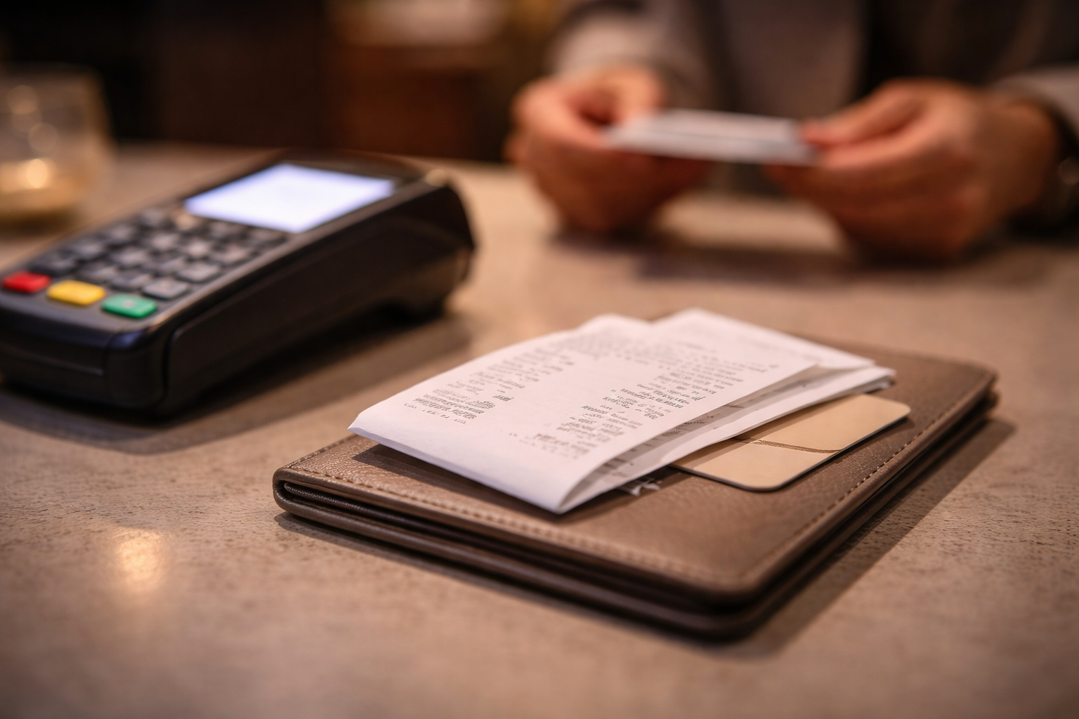 Organized receipts and travel essentials for smooth shopping logistics.