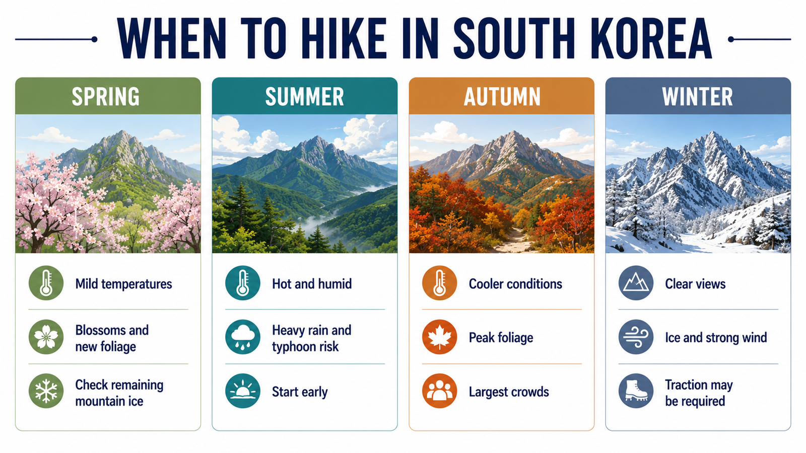 Seasonal conditions for hiking in South Korea