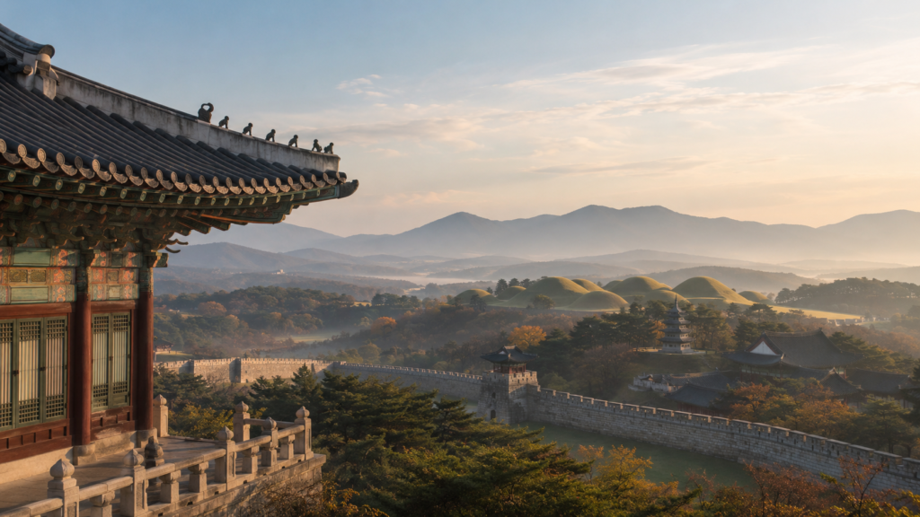 Historical landmarks in South Korea, including a palace, fortress and temple
