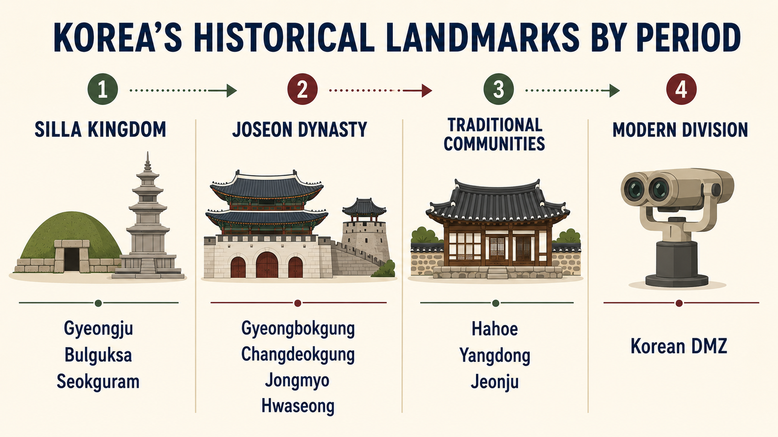 Timeline of South Korean landmarks from the Silla kingdom to the modern DMZ