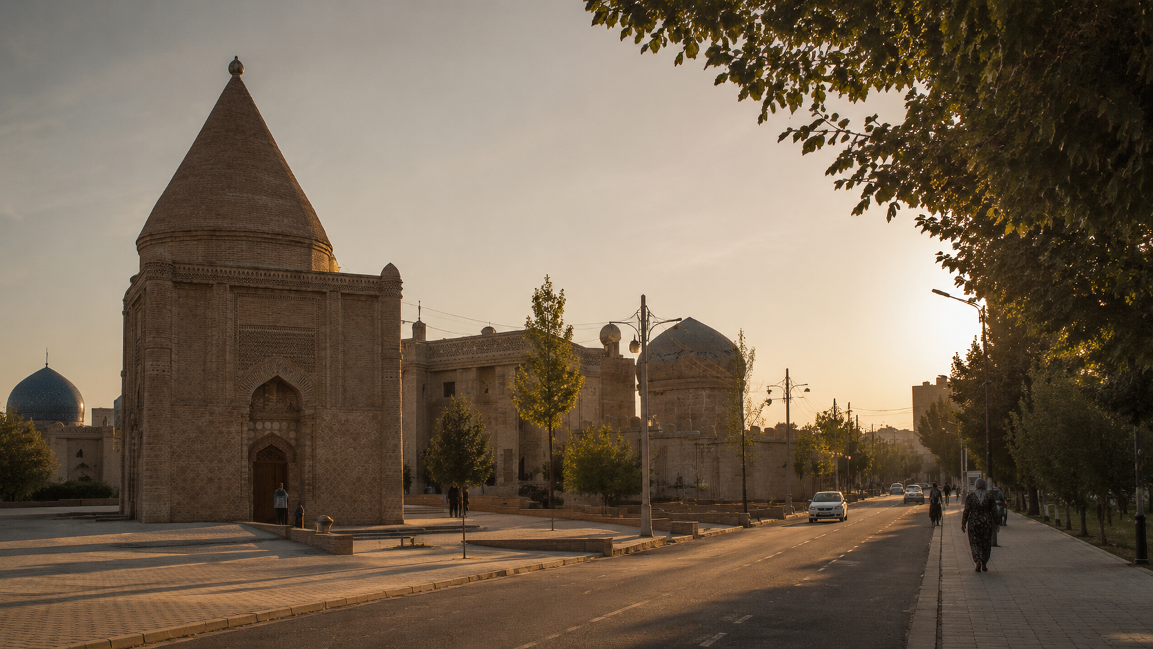 Silk Road cities: Taraz Kazakhstan with old mausoleum architecture and layered historic atmosphere.