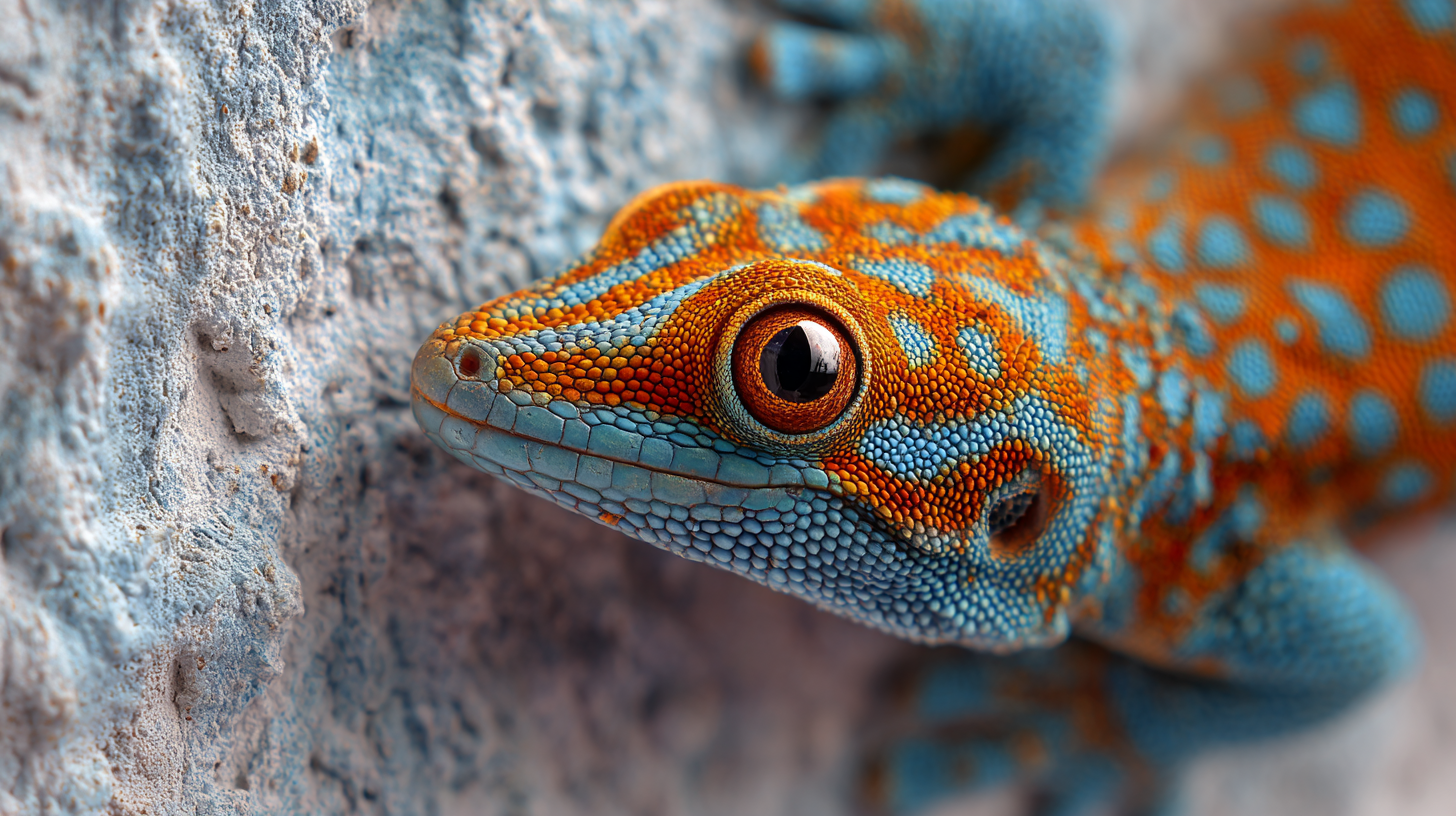 Thailand wildlife: Close-up of tokay gecko on wall.