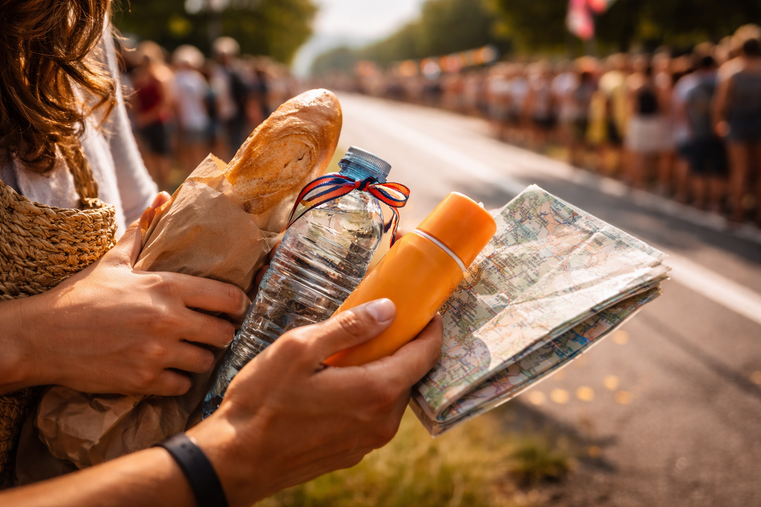 Roadside picnic close-up while waiting for the Tour de France.