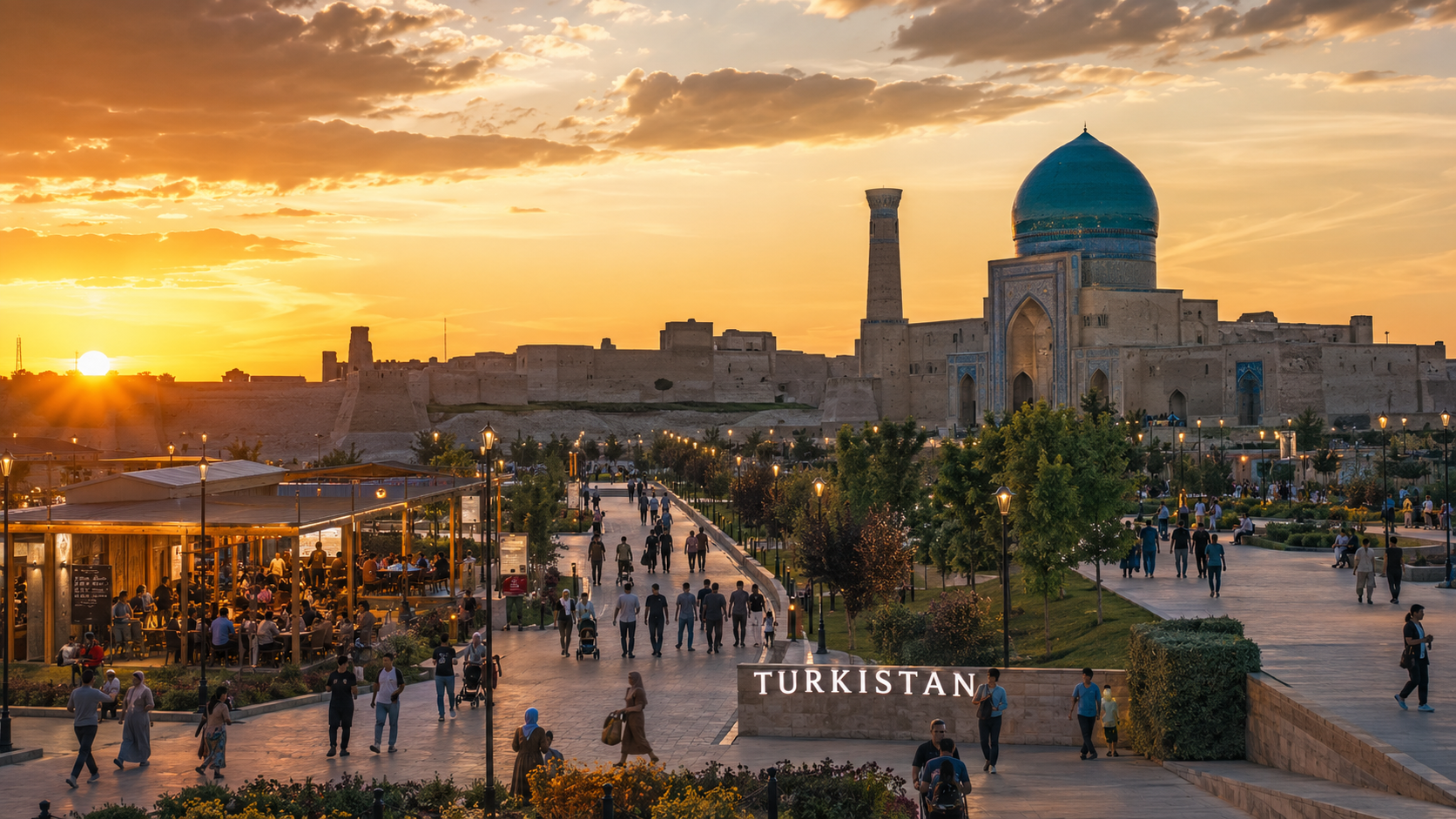 Modern Turkestan with new public spaces around its historic sacred core.