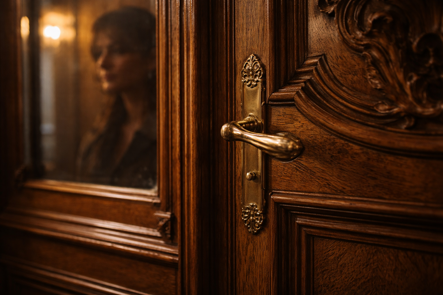 Close-up of an old Parisian interior door detail in warm light.