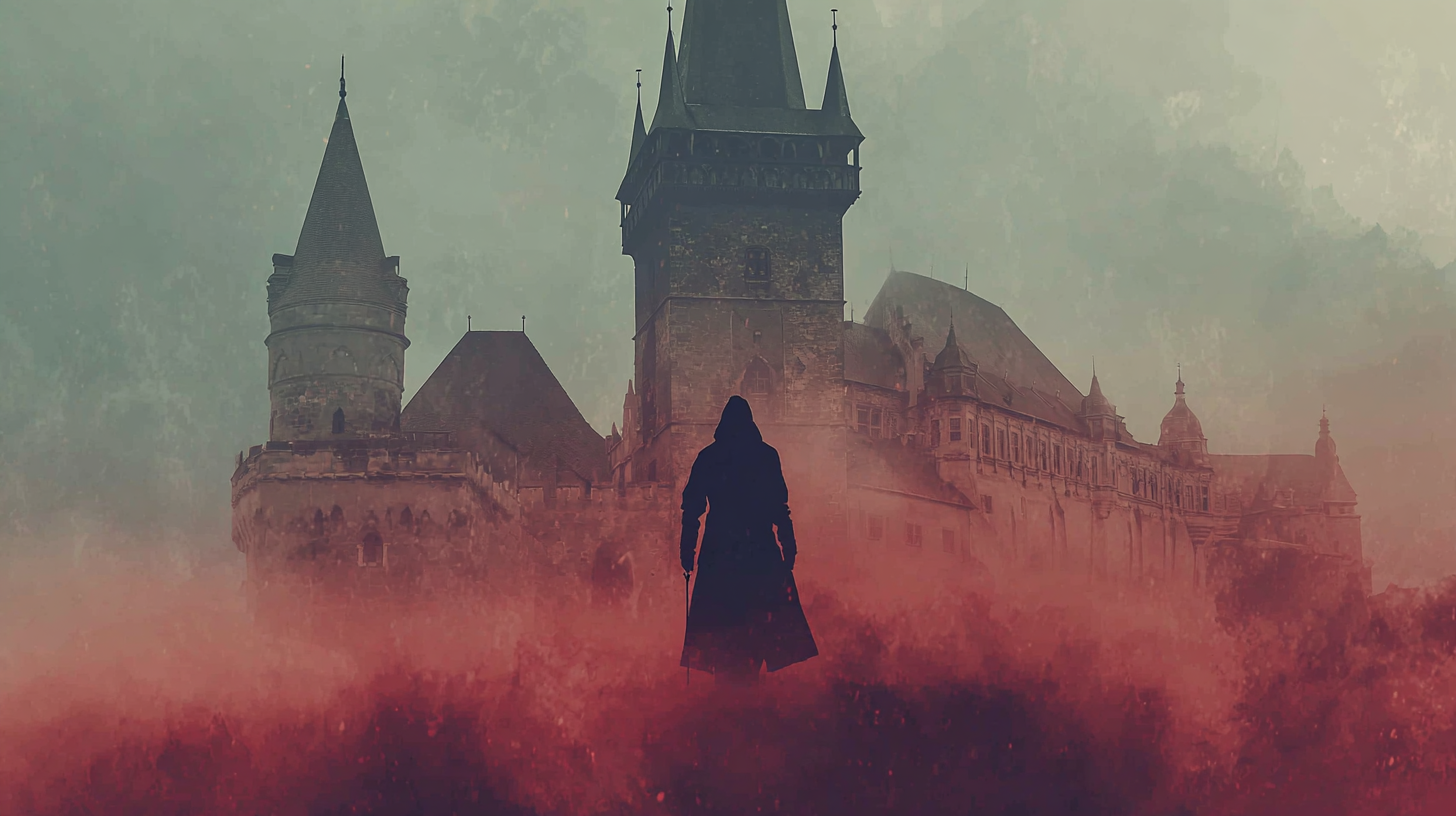 Conceptual image showing Vlad the Impaler transforming into Dracula-like legend.