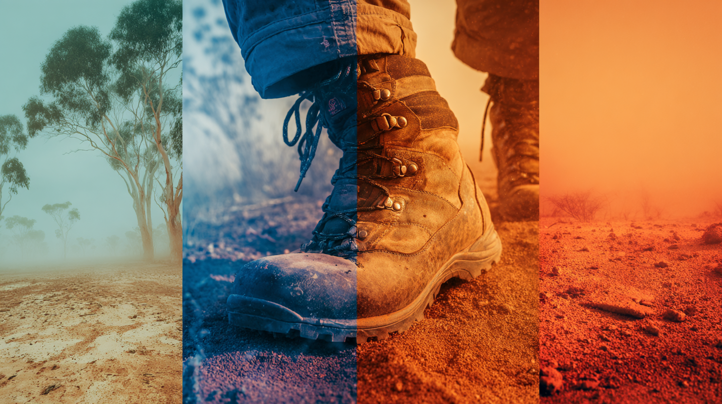 Close-up blend of sand, forest floor, and desert soil representing camping styles.