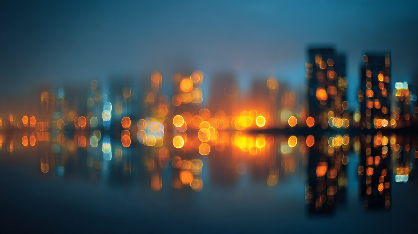 Dreamlike Australian city skyline glowing at twilight.