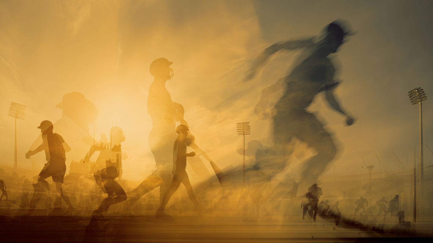 Blended silhouettes of Australian sports forming an atmospheric montage.