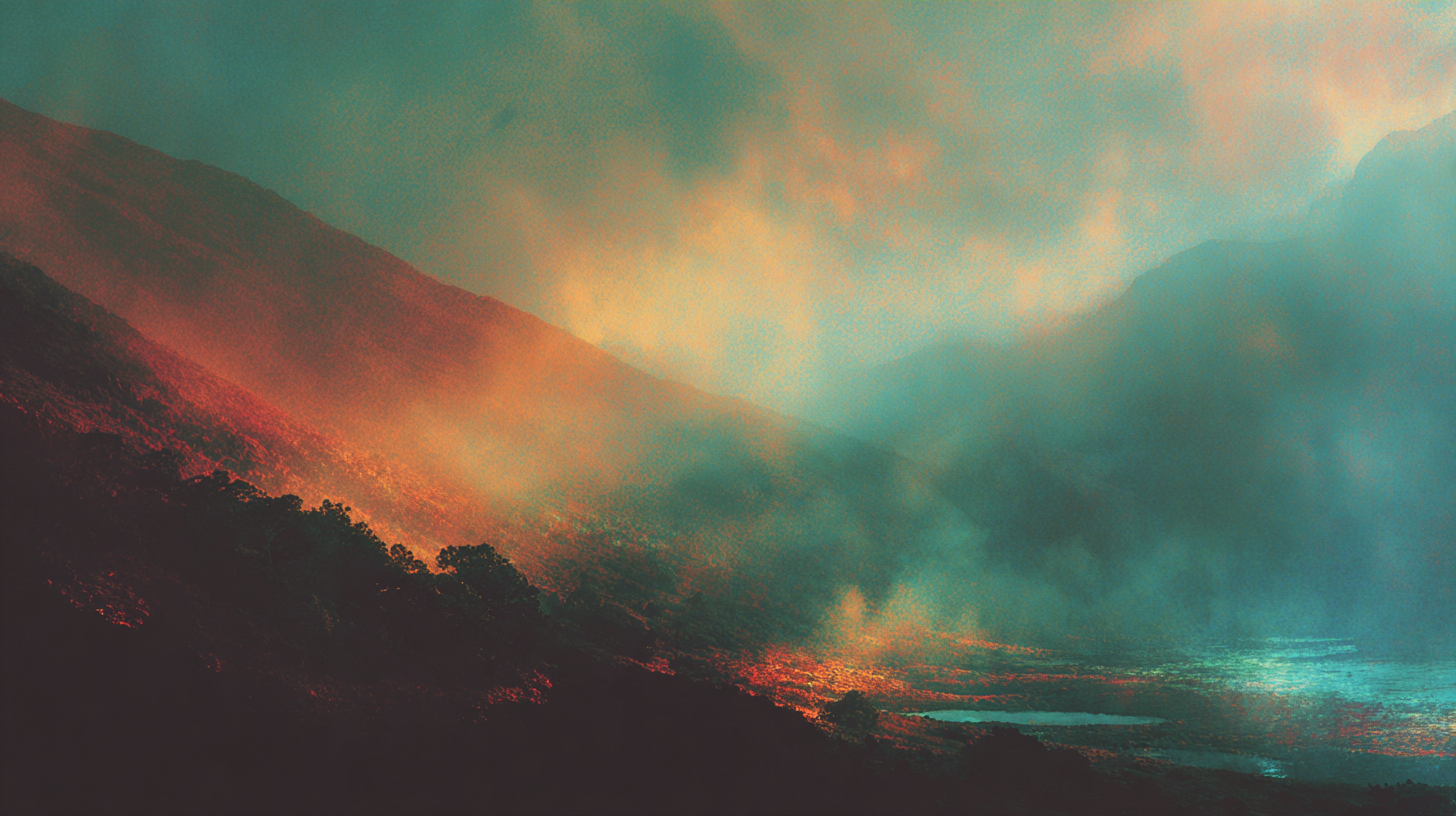 Abstract blend of Australia’s deserts, forests, coasts, and mountains.