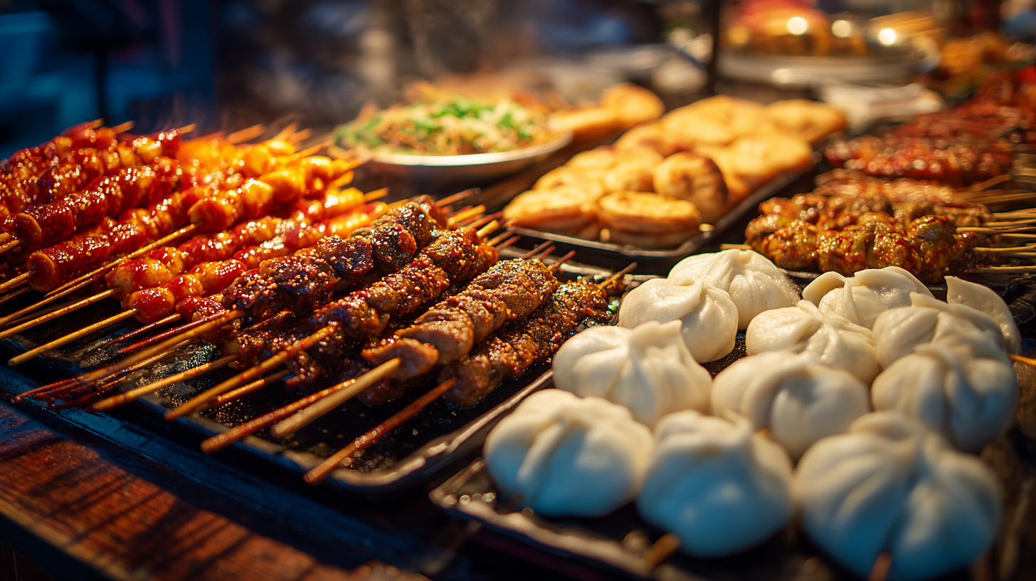 Close-up of colorful Australian street food with rich textures.