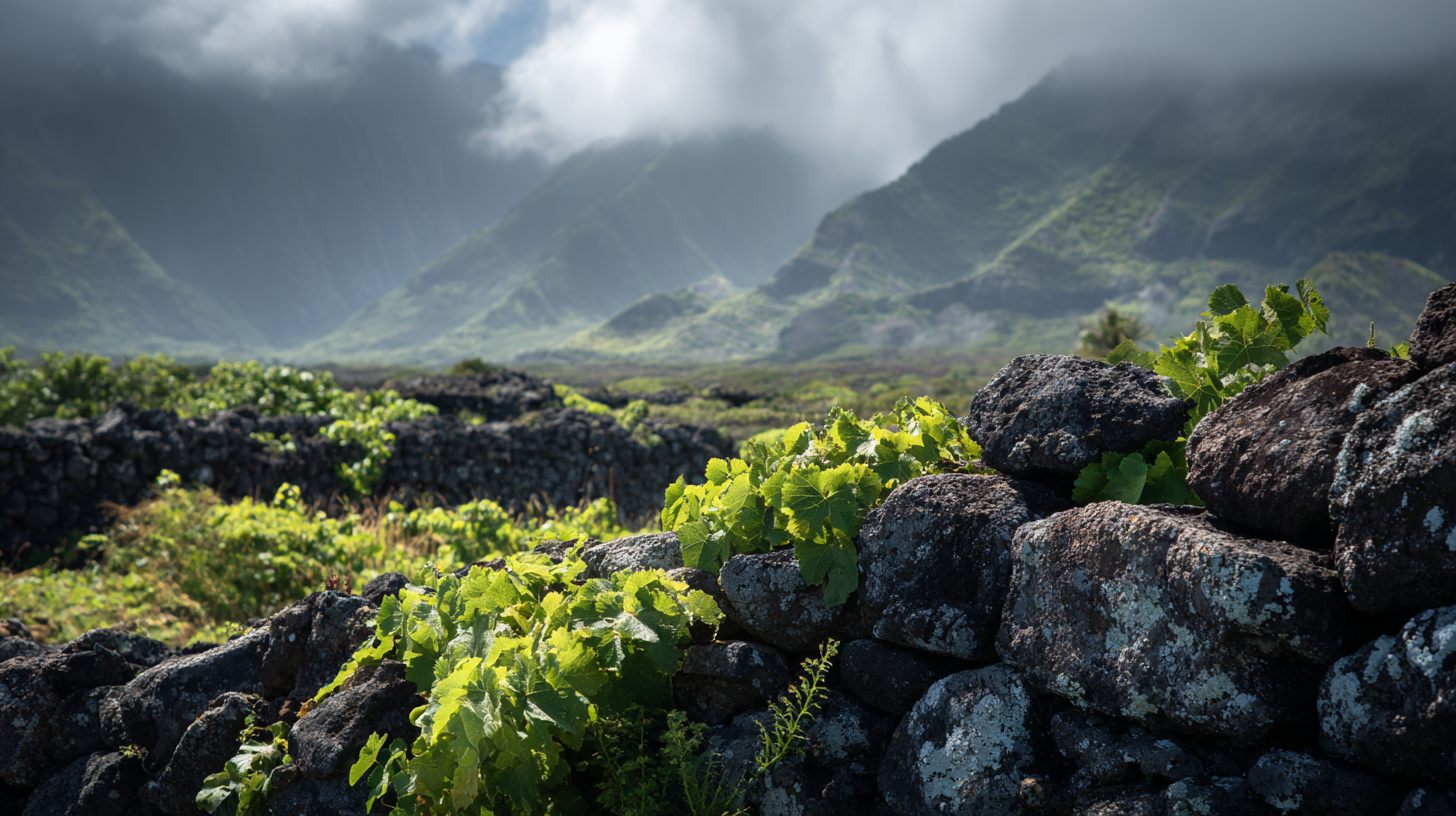 Azores’ basalt vineyard walls near the ocean.