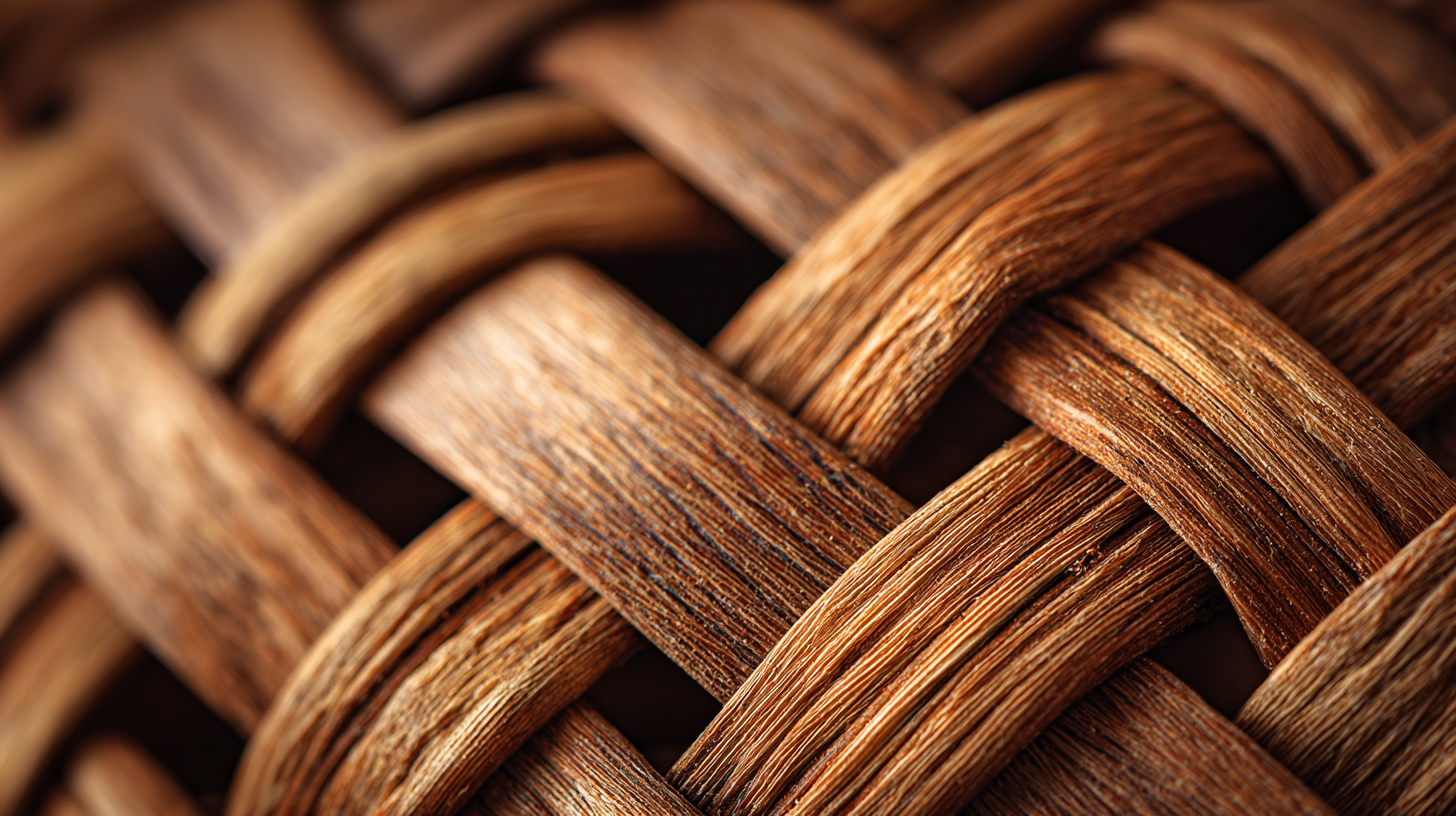 Close-up of woven bamboo or rattan craft texture.