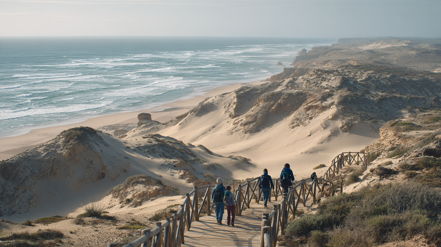 Hikers on dunes along Portugal’s Costa Vicentina.