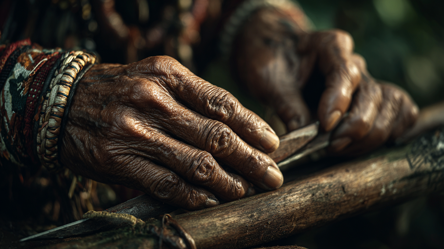Close-up of a green seedling sprouting from dry, cracked soil.