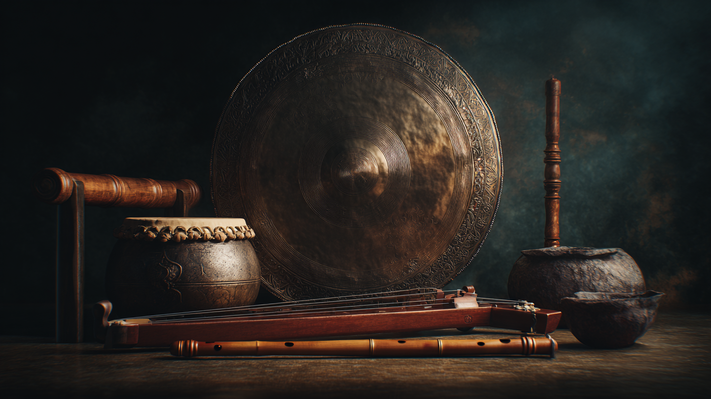 Still-life of Indonesian musical instruments.