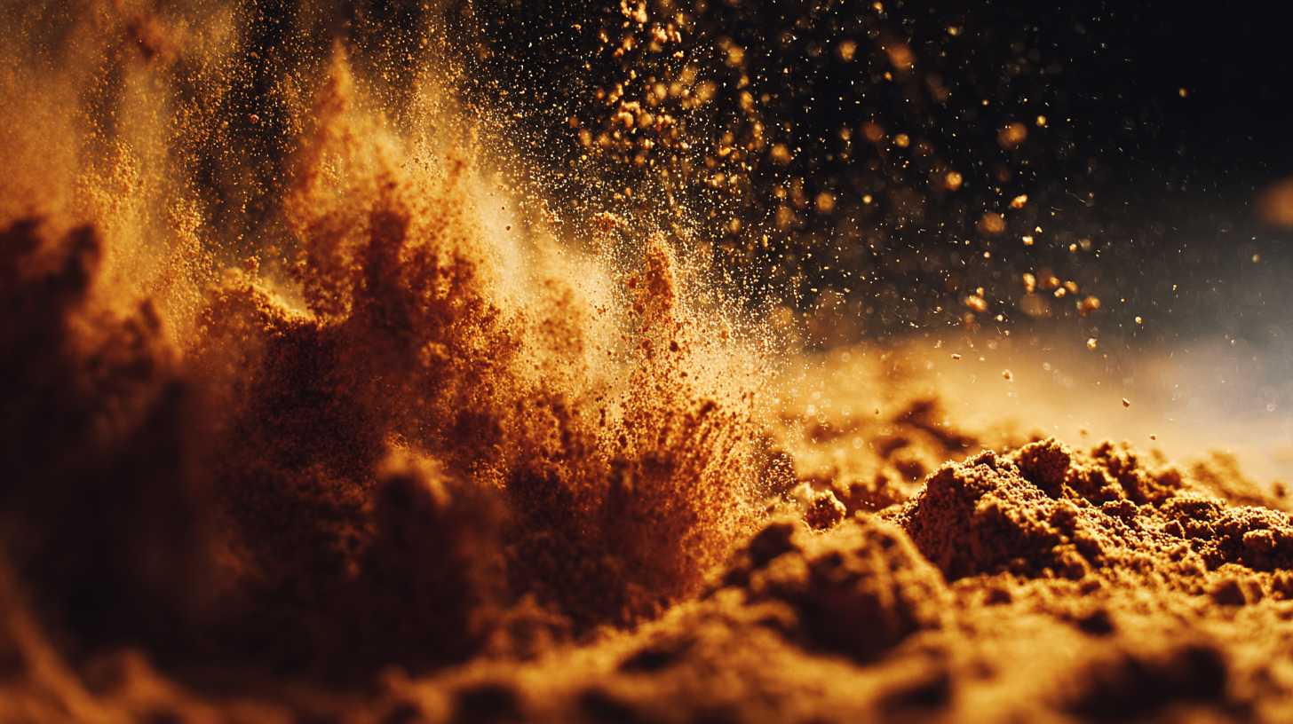 Close-up of Indonesian ground spices glowing in warm light.