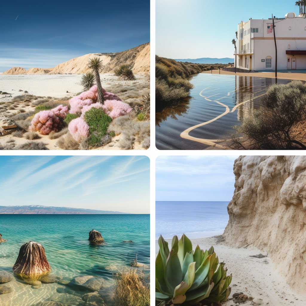 A collage of various hidden gems in the United States, such as Mackinac Island in Michigan, Page in Arizona, and the Salton Sea in California.