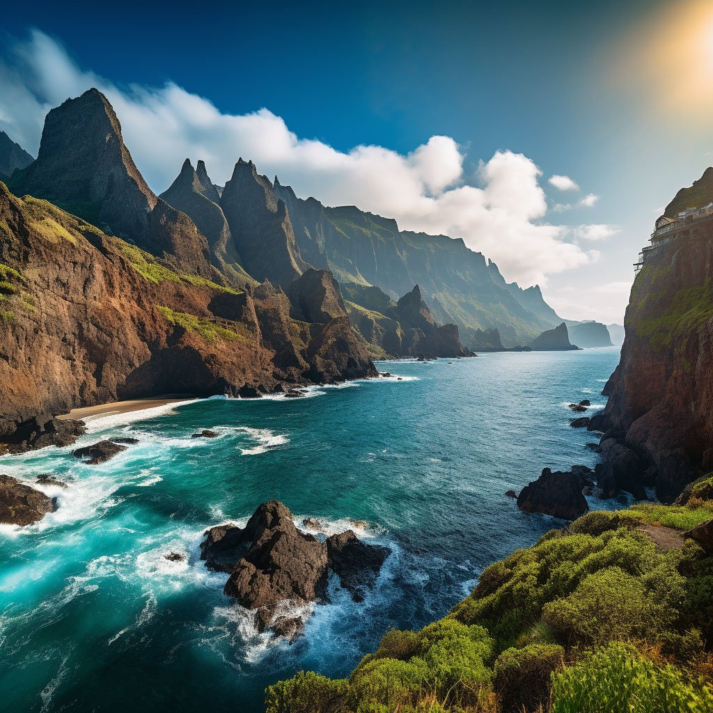 A panoramic view of Madeira's cliffs, showcasing their dramatic height and rugged beauty.