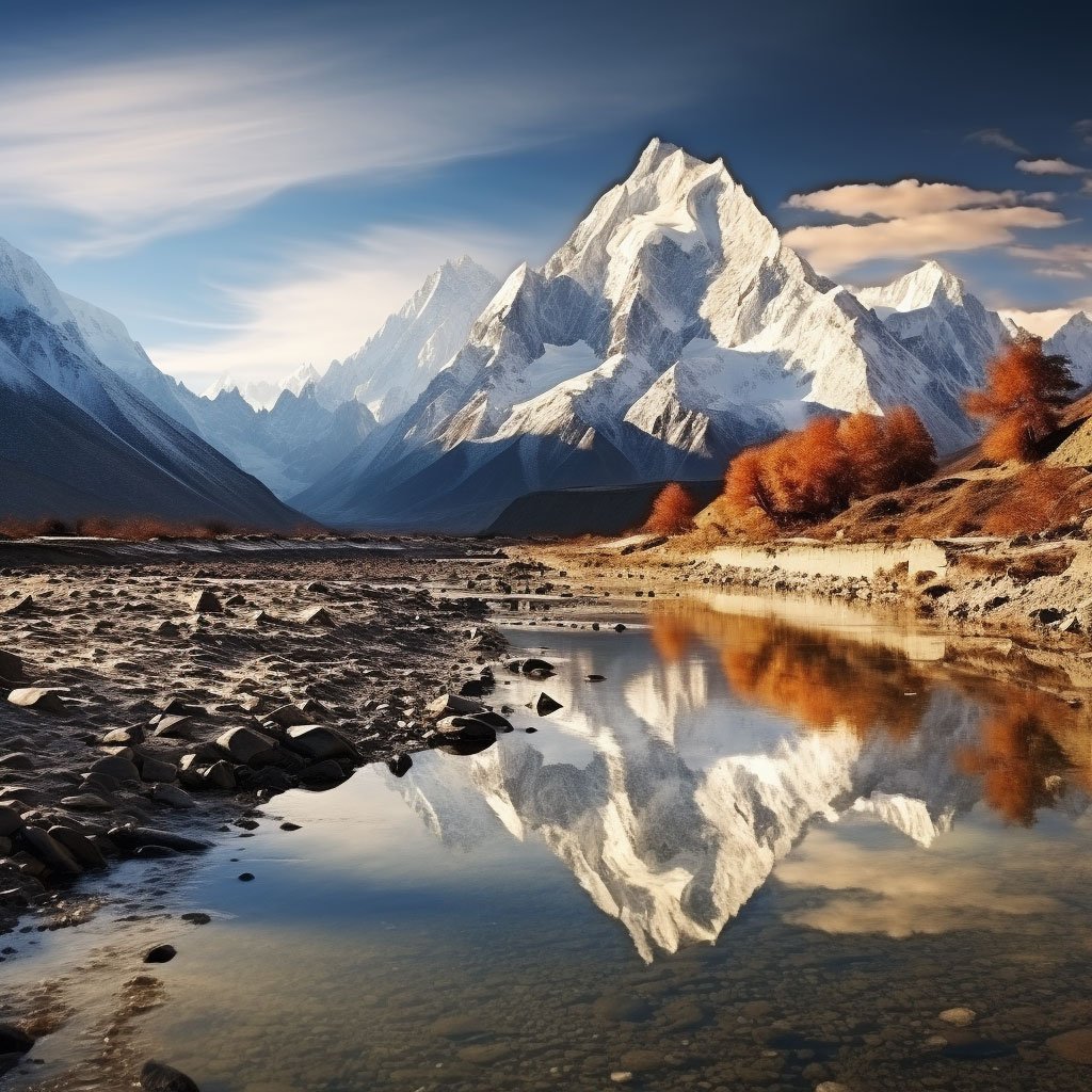 A panoramic view of Pakistan's diverse landscapes, capturing the essence of the country's wildlife wonders. This could be a shot of the snow-clad peaks of K2.