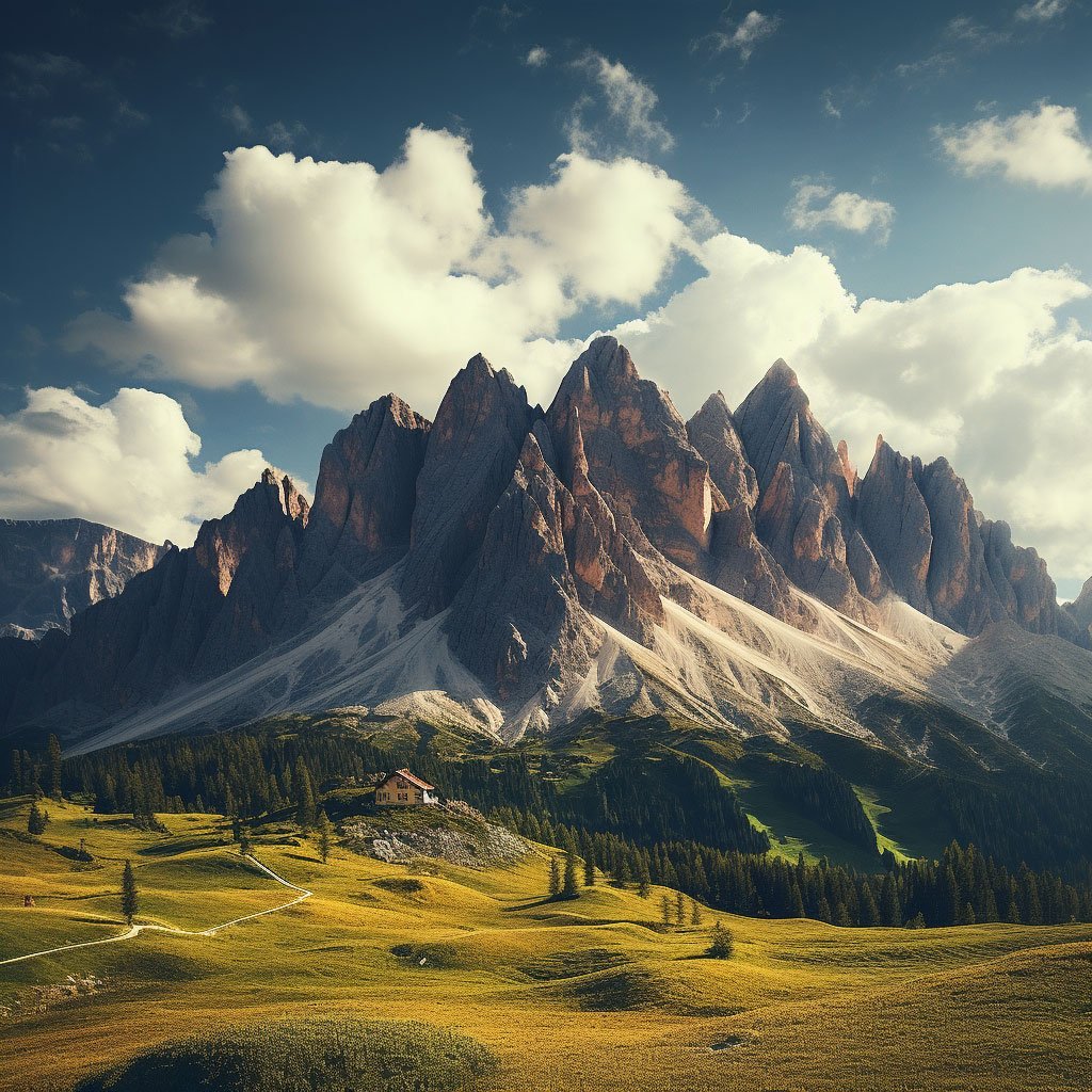 A panoramic view of the Dolomites.