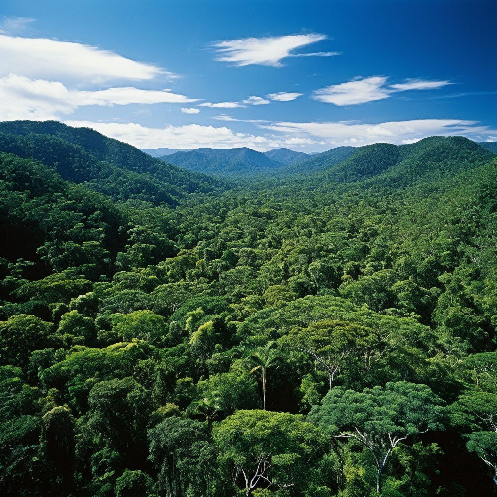 A panoramic view of the lush, green canopy of the Daintree Rainforest.