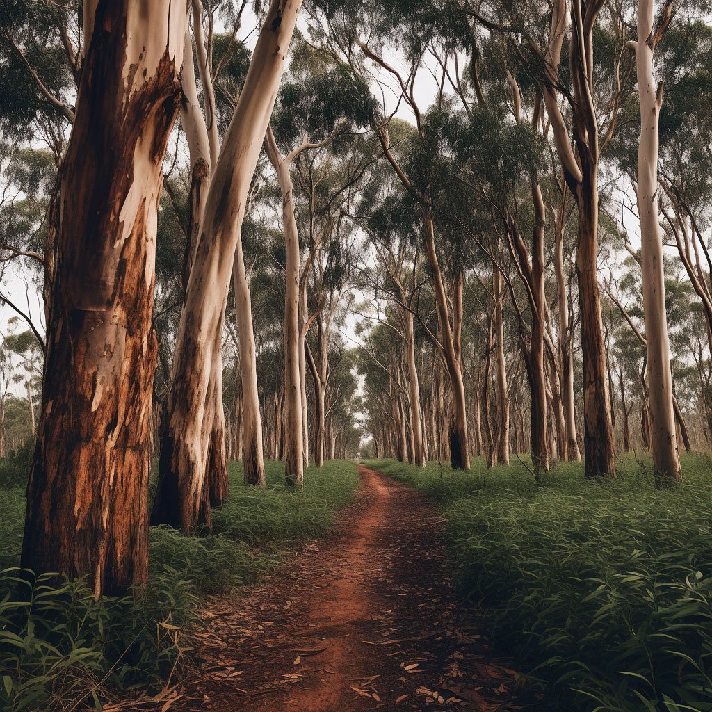 A picture of the dense eucalyptus forests in the Australian park.