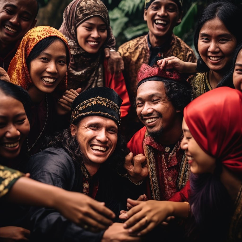 A picture that encapsulates the unity in diversity of Indonesia, such as a group of people from different religious backgrounds coming together in harmony.