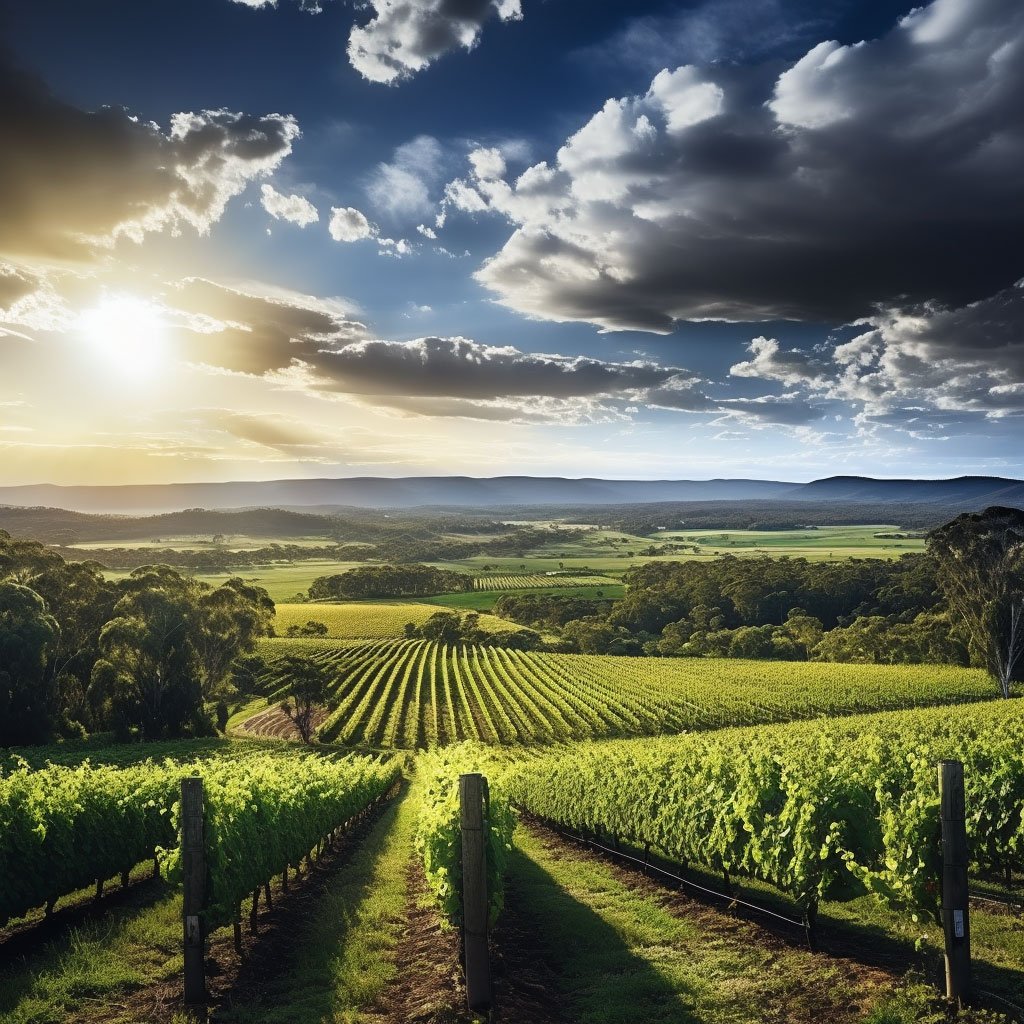 A scenic view of a vineyard