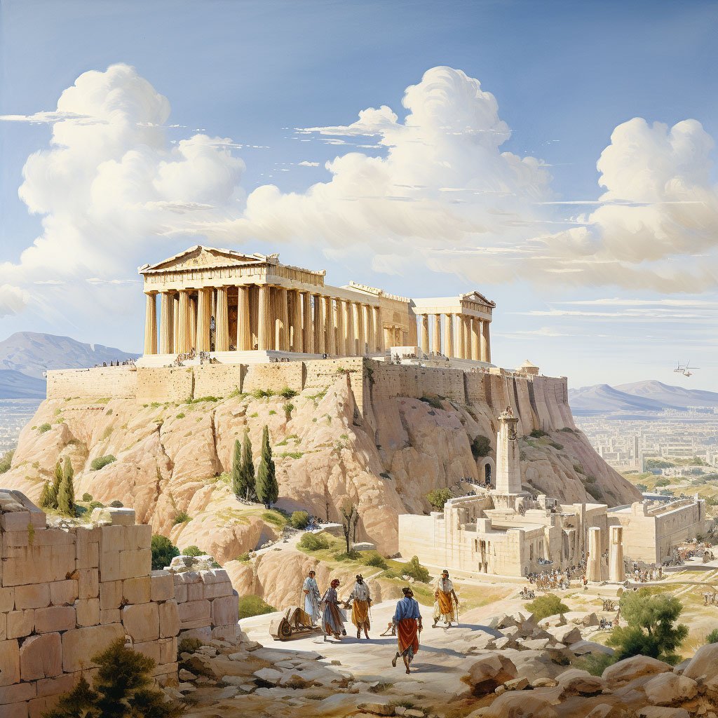 A view of the Acropolis of Athens, showcasing the Parthenon and other iconic structures.