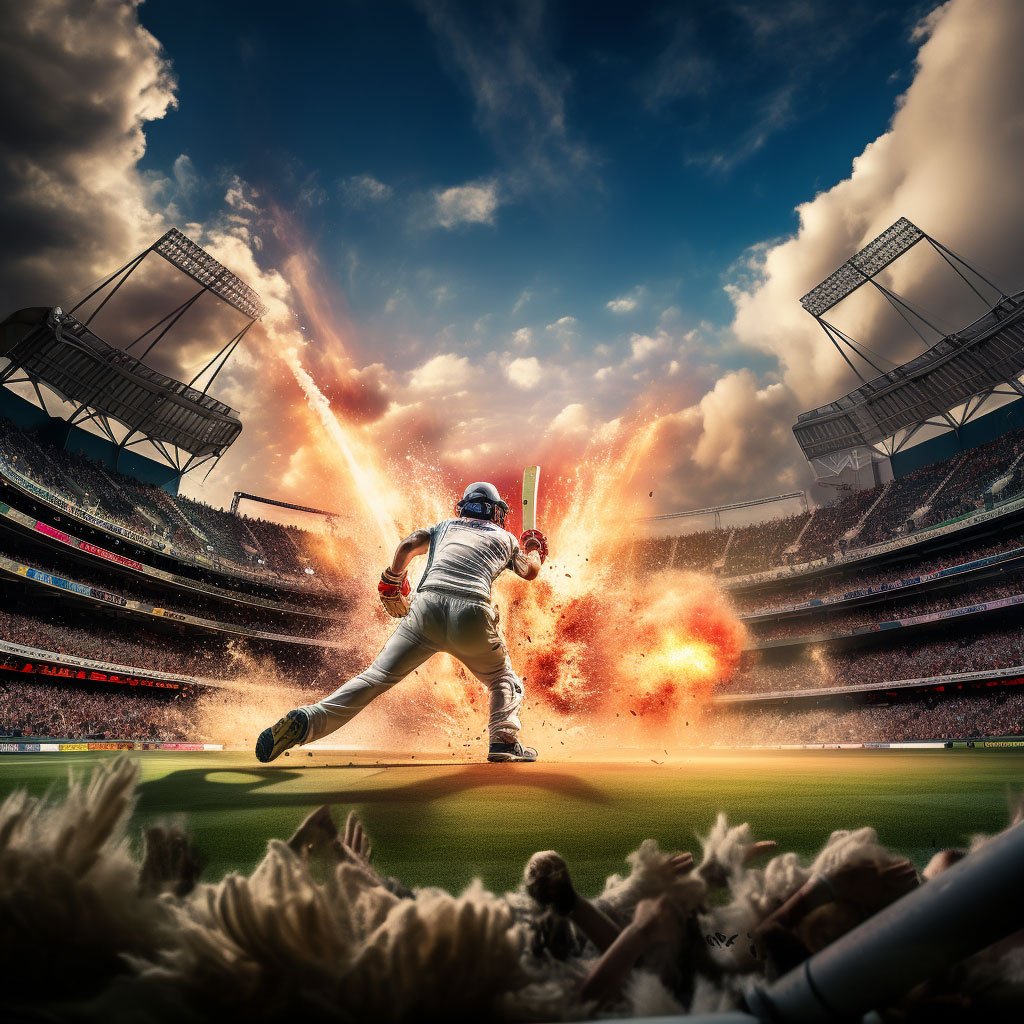 An action-packed shot of a cricket match at the iconic Melbourne Cricket Ground, capturing the vibrant atmosphere and passion for sports in Australia. 