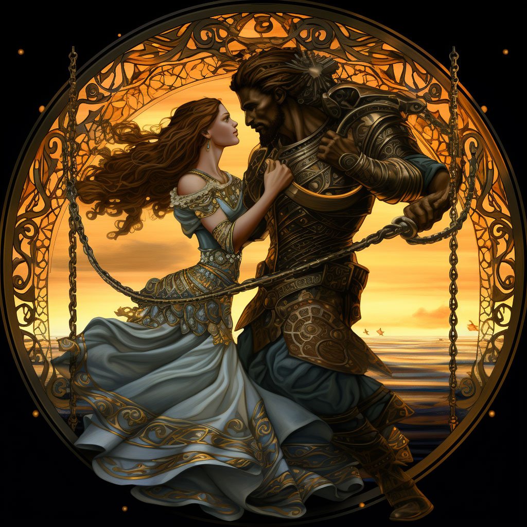 An illustration or ancient depiction of a Greek myth, such as Hercules or Orpheus and Eurydice.