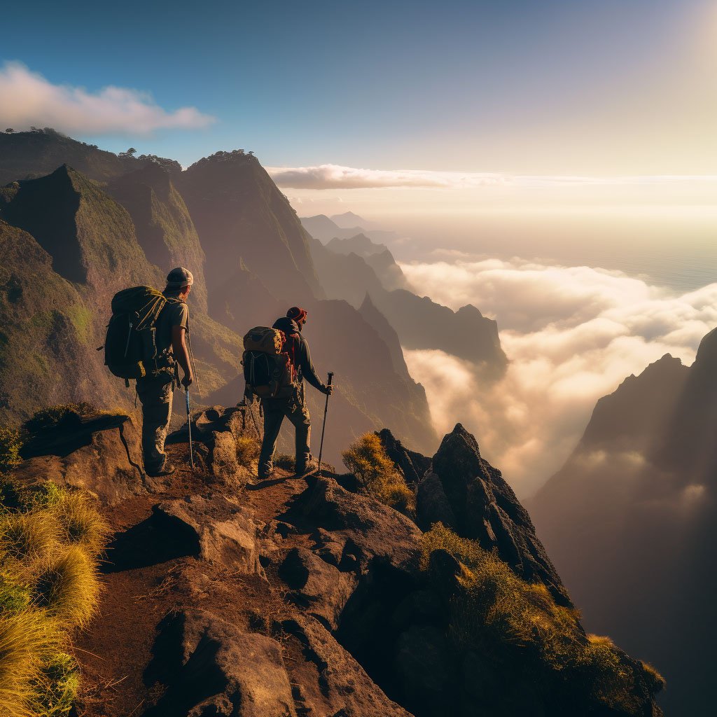An image of hikers exploring the cliff tops of Madeira, capturing the sense of adventure and awe.