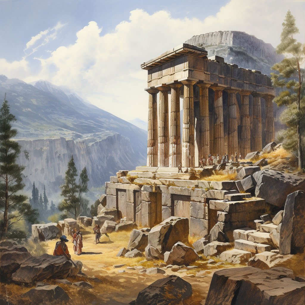 An image of the Temple of Apollo at Delphi, representing the sacred nature of the site.