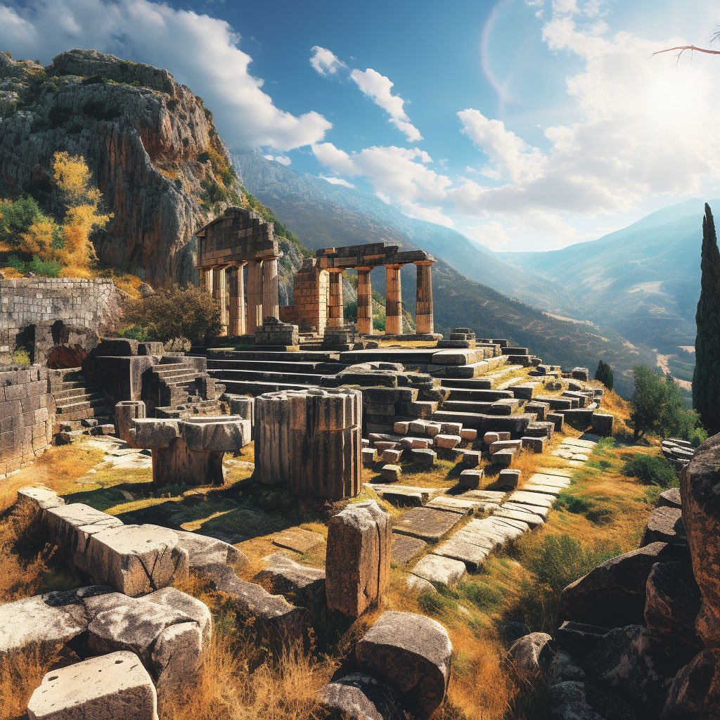 An image of the ruins at Delphi, showcasing the site of the ancient oracle.