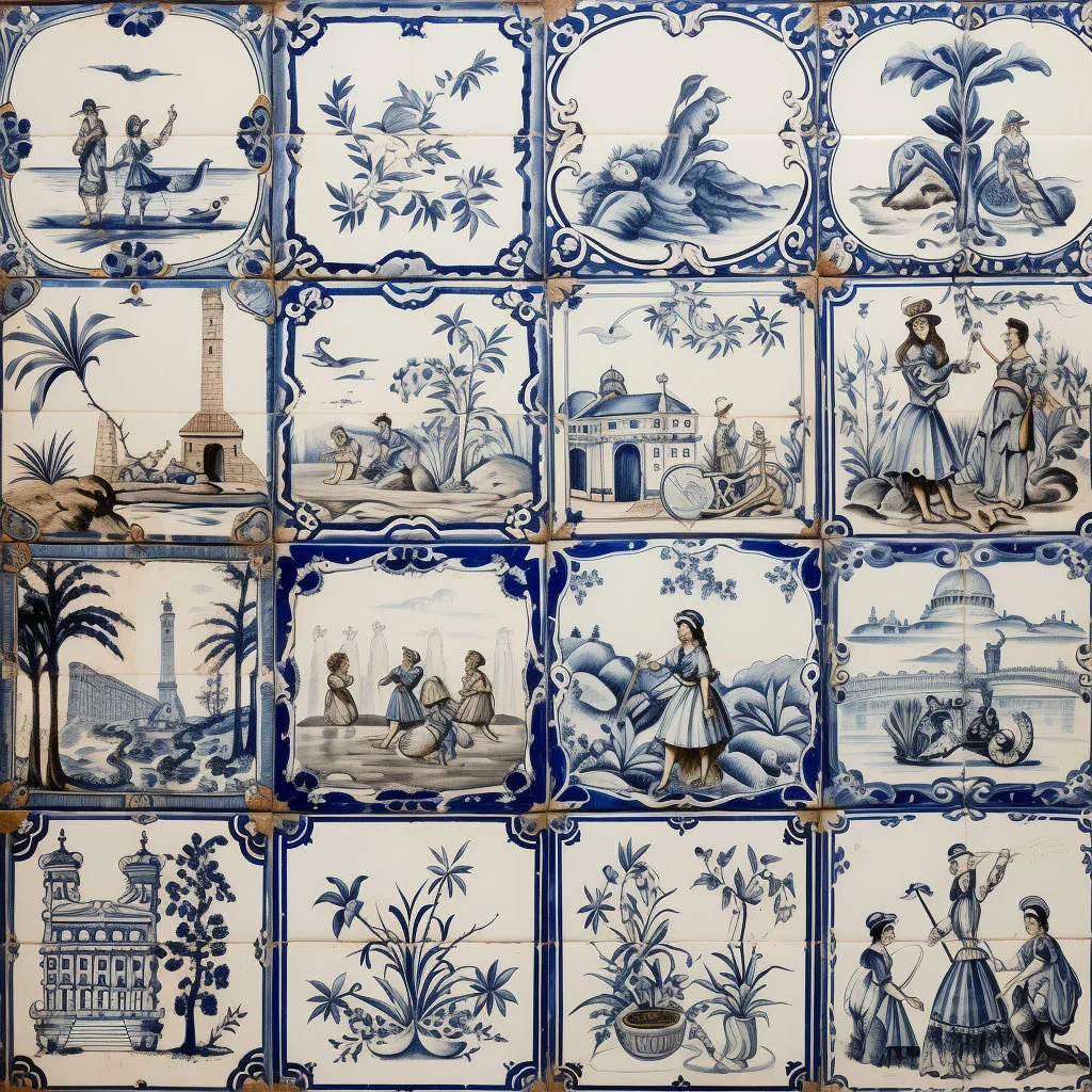 An image showcasing a variety of Azulejos from different historical periods, demonstrating the evolution of the art form.