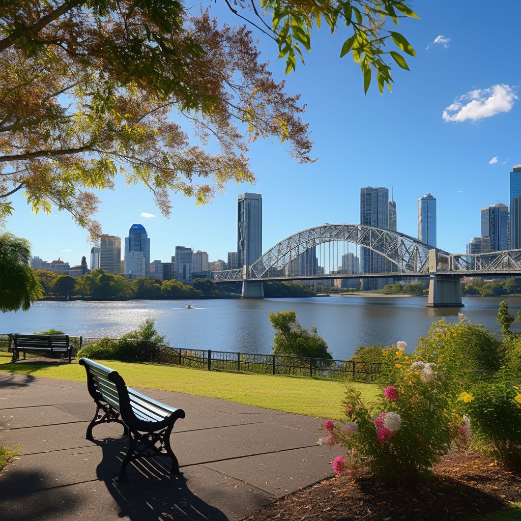 Brisbane skyline, South Bank Parklands, Queen Street Mall, Story Bridge.