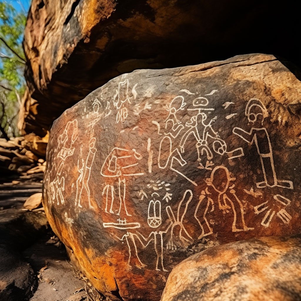 Close-up of the ancient rock art found in Kakadu.