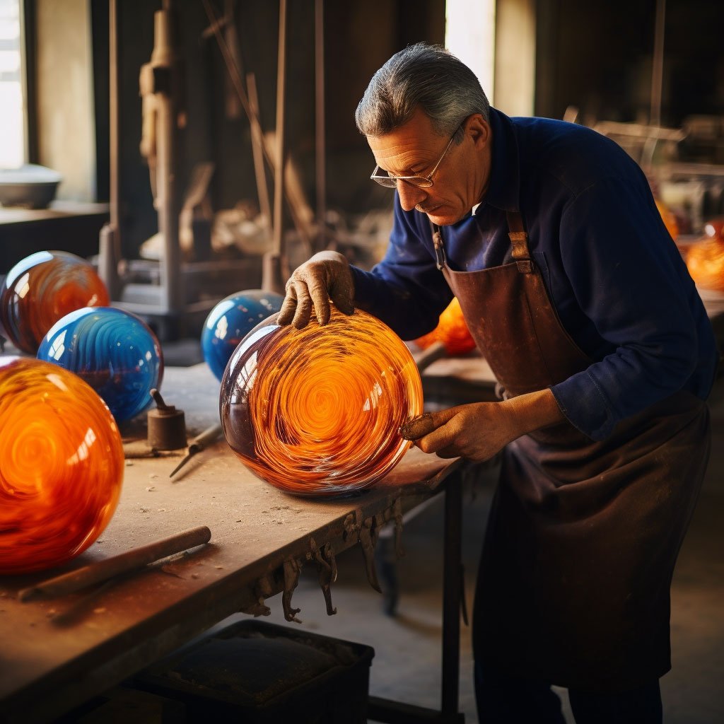 Glassblowing process in a Murano factory.