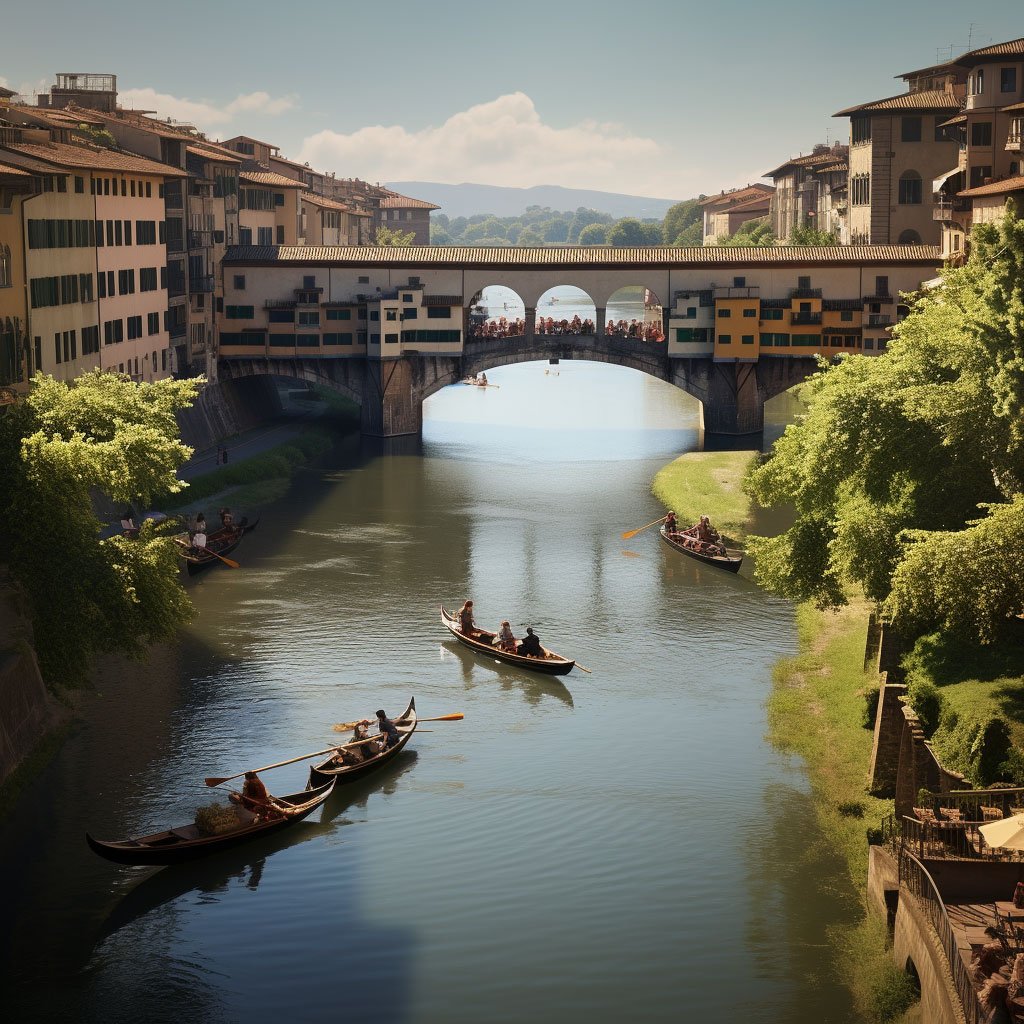 The Ponte Vecchio with the Arno River in the background.
