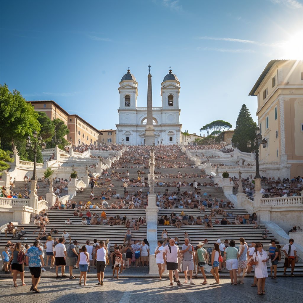 The Spanish Steps filled with people.